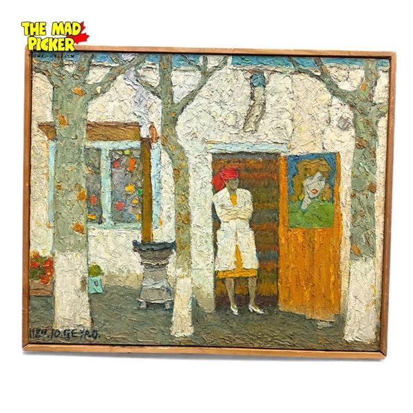 Framed Original Painting on Canvas Signed 1984 Ge Yao 24.5x22.5"