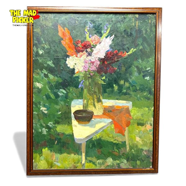 Large Framed Russian Still Life Original Painting  Signed in Cyrillic 1960 31x39"