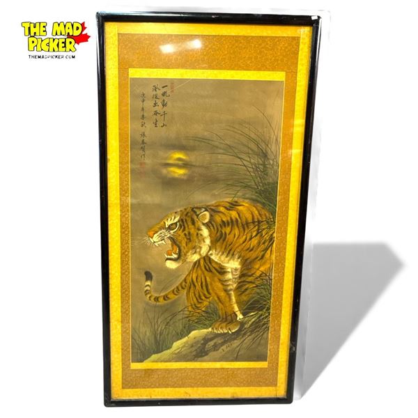Large Framed Vintage Scroll Chinese Tiger by Zhang Chutang 62x32"