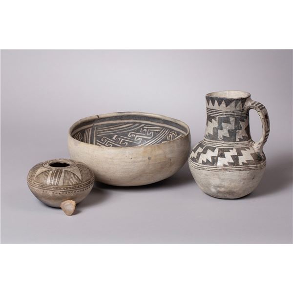 A Group of Three Ancestral Puebloan Pottery Vessels, including a Rare Chaco Keyhole Jug