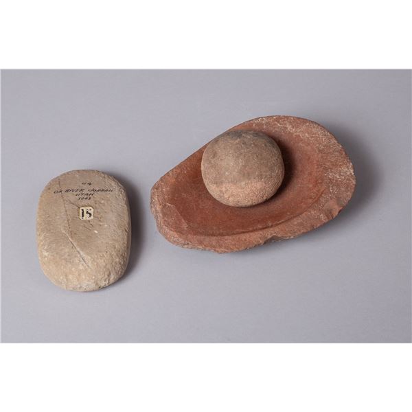Stone Group Including a Well Used Stone for Grinding Ocher and a Polishing Stone, Ca 1000 - 1500 AD