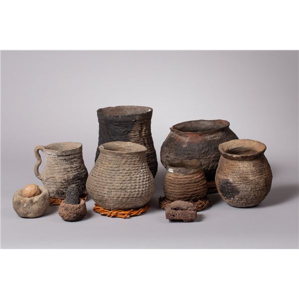 Collection of Nine Assorted Pots in Various States of Condition Including a Scarce Mesa Verde Corrug