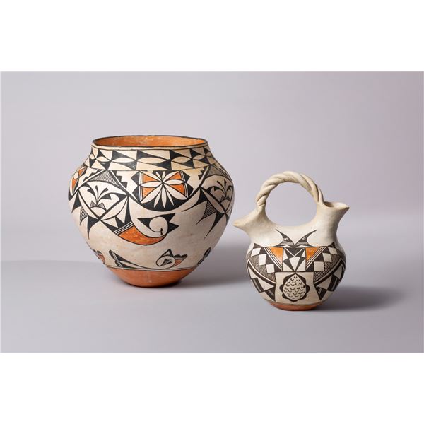 Two Acoma Pots Including a Wedding Pot by Lupe Paytiamo and Pot by S. Martinez