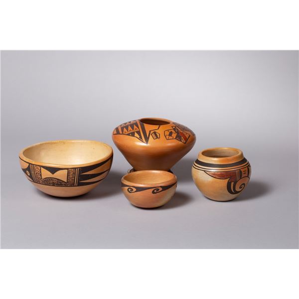 Collection of Four Hopi Redware Polychrome Pots