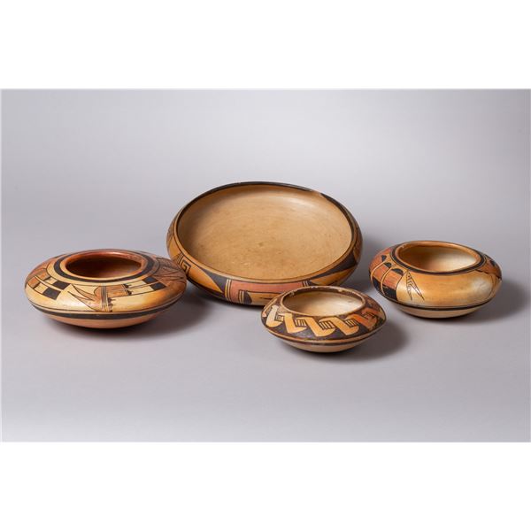 Group of Four Hopi Redware Polychrome Bowls