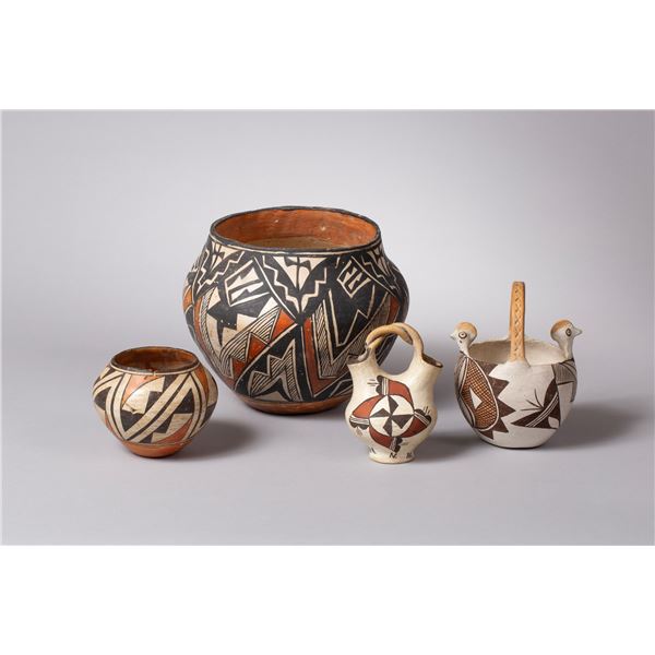 Group of Four Vintage Acoma Polychrome Pots, Ca 1920-50s