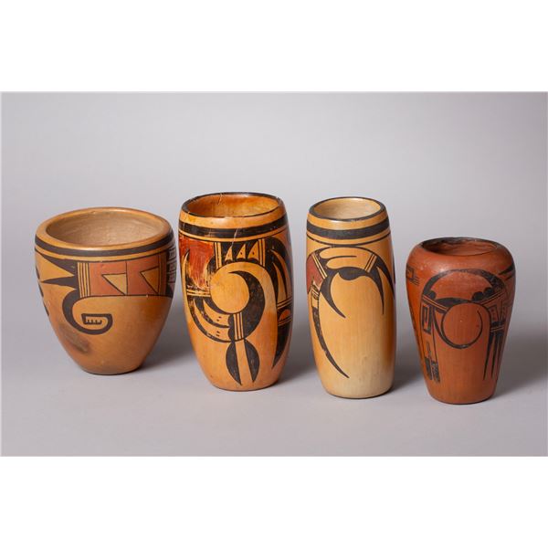 Group of Four Hopi Redware Pottery Cylinders