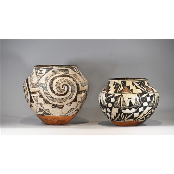 Group of Two Ehtnographically Used Acoma Polychrome Olla Pots, Ca 1920s