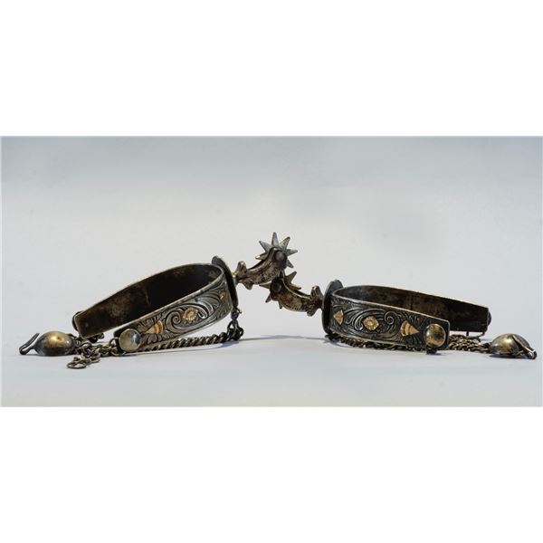 Rare Solid Silver and 14kt Gold South American Spurs