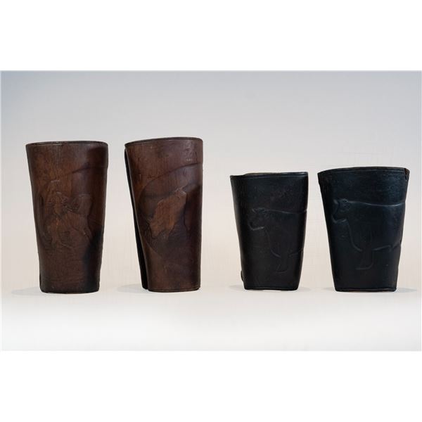 Group of 2 Cuffs: H.H. Heiser Leather Cuffs with Cow Stamp & Unmarked Cuffs with Vaquero Roping Stam