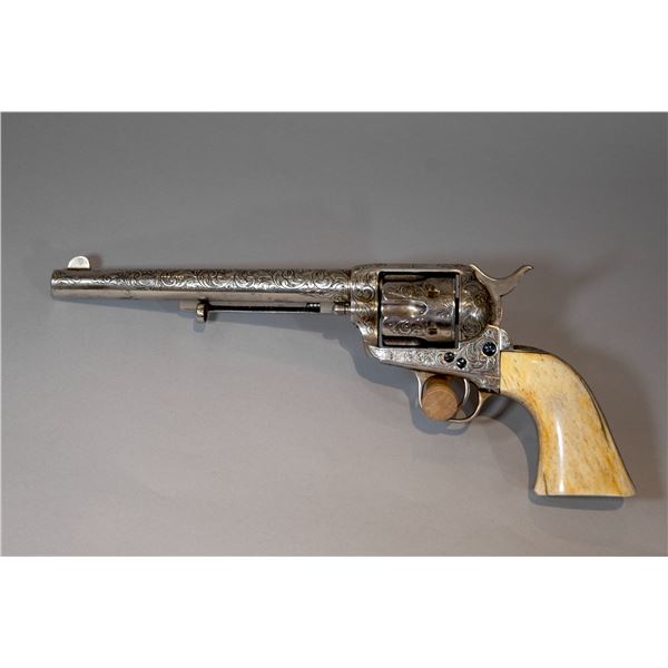 Antique Colt Single Action Army Revolver engraved by D.W. Harris with Bone Grips, Made 1882