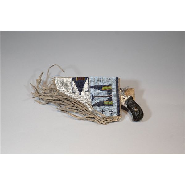 Antique Pocket Revolver & Beaded Holster