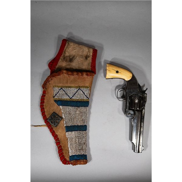 Antique Smith & Wesson New Model No. 3 with Bone Grips and Beaded Holster