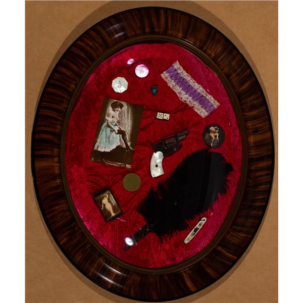 Antique 1880s Saloon Gal Shadowbox with Hammerless Revolver