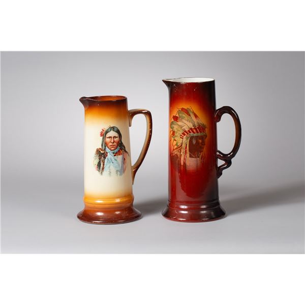 Group of 2 Rare 1930s Hand-Painted Native American Tankards