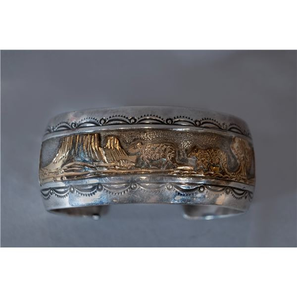 Vintage Navajo Silver & Gold Storyteller Cuff by Wilbur Wauneka