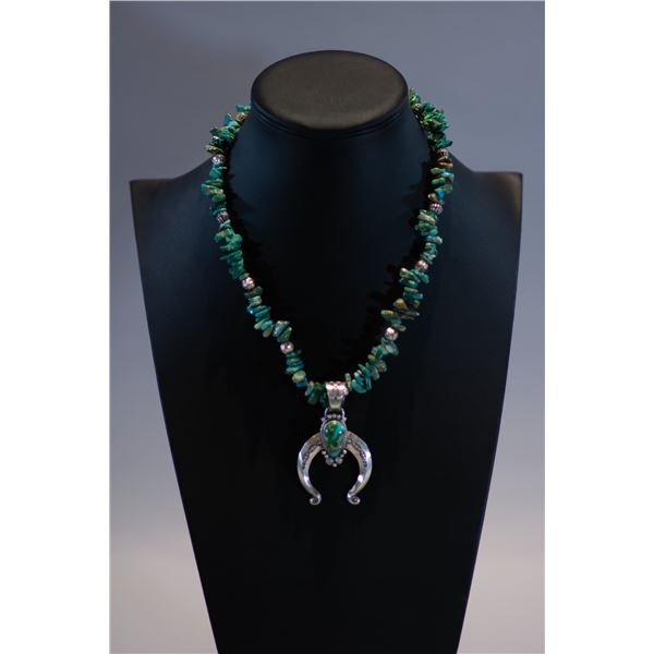 Turquoise Necklace with Sterling Silver and Turquoise Naja Pendant