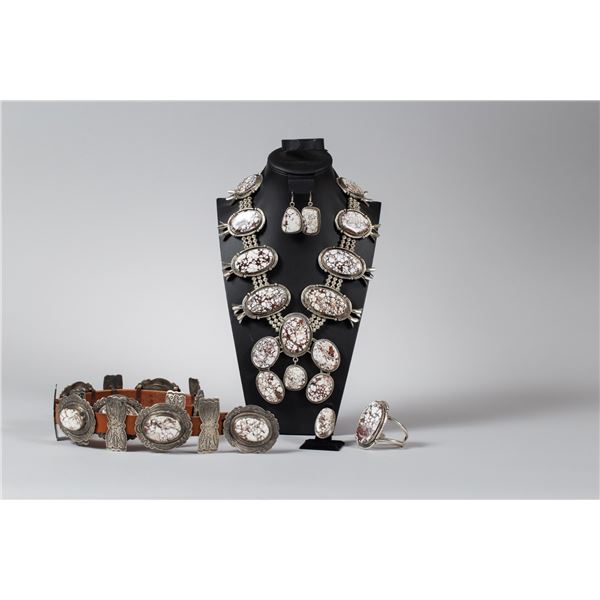 Stunning Complete Set of Wild Horse and Sterling Silver Jewelry by Phillip Morse Jr.