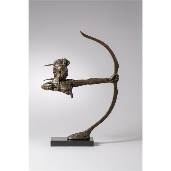 Indian with Bow, Iroquois Warrior Bronze, signed by Mario Nick