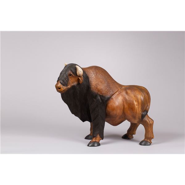 Vintage American Bison Hand-Carved from a single piece of Solid Wood