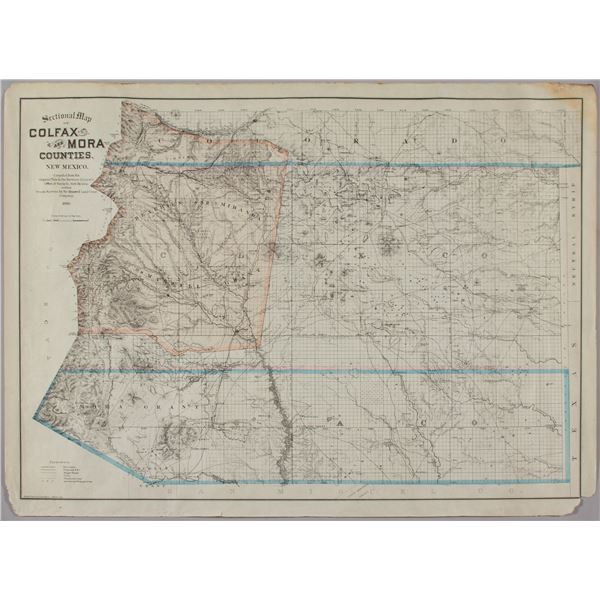 1889 Sectional Map of Colfax & Mora Counties New Mexico