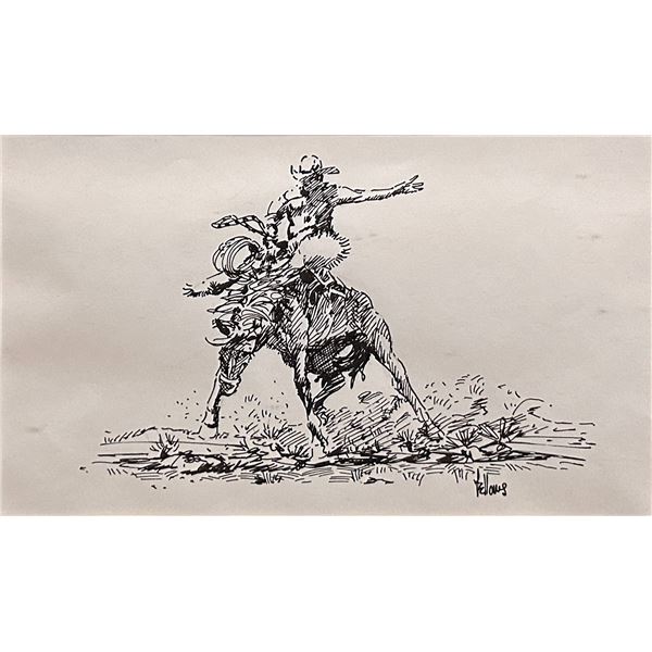 Fred Fellows (1934 - )(CAA) "Bucking Horse" Pen and Ink