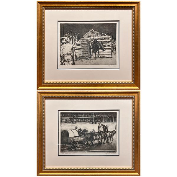 Wolfgang Pogzeba (1930-1982) Two etchings: Lot#A"Hooves and Wheels" Signed; Lot #B "Devil's Gate"