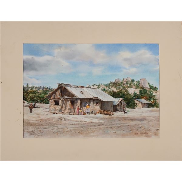 Brahim Bouhamadi (b. 1956), "Untitled, Cabin"; Matte: 20.25 x 26"