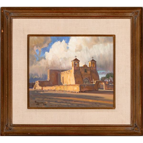 Wayne Wolfe "Church at Ranchos" 1988; Framed: 19.5 x 21.5"; Unframed: 11.25x 13"