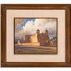 Image 1 : Wayne Wolfe "Church at Ranchos" 1988; Framed: 19.5 x 21.5"; Unframed: 11.25x 13"