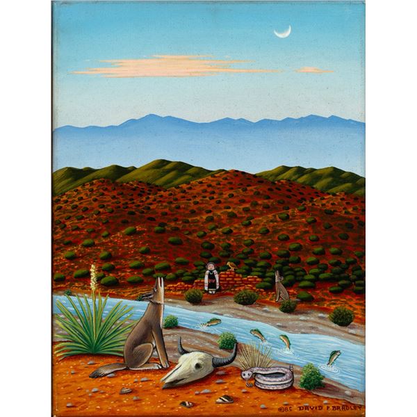 David P. Bradley (b.1954), "Near Santa Fe", Acrylic on canvas, 12.25 x 9.25", Signed & dated "C 1985