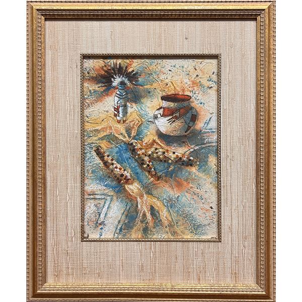 Sherry Gallager (20th Century) "Native Culture" Watercolor on Tissue Paper