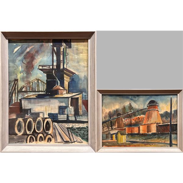 Nelson Sandgren (1917-2006) Two watercolors in Classic Industrial Revolution Style