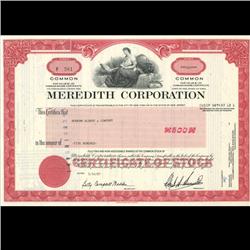 1980s Meredith Corp Stock Certificate Scarce Red (COI-3426)