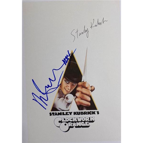 A Clockwork Orange Malcolm McDowell and Stanley Kubrick facsimile signed movie photo