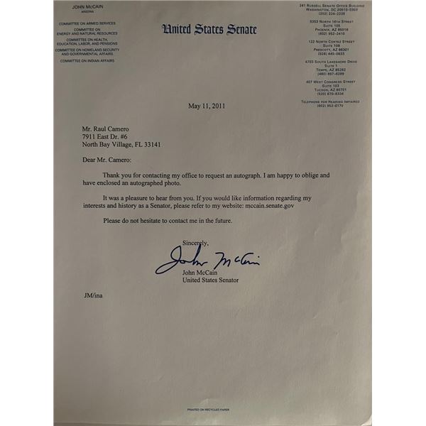 John McCain facsimile signed letter