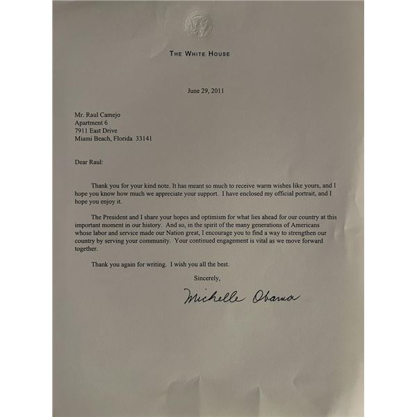 Michelle Obama facsimile signed letter