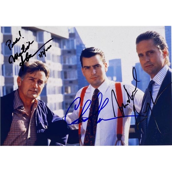 Wall Street Martin Sheen, Michael Douglas and Charlie Sheen facsimile signed movie photo