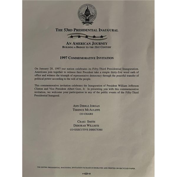 1997 Commemorative Inaugural Invitation