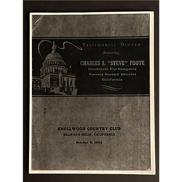 Vintage 1962 Dinner Program for Congressional Candidate Charles S. Foote