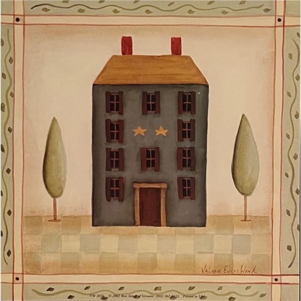 Vintage Country Folk Art Blue House with Star Art Print