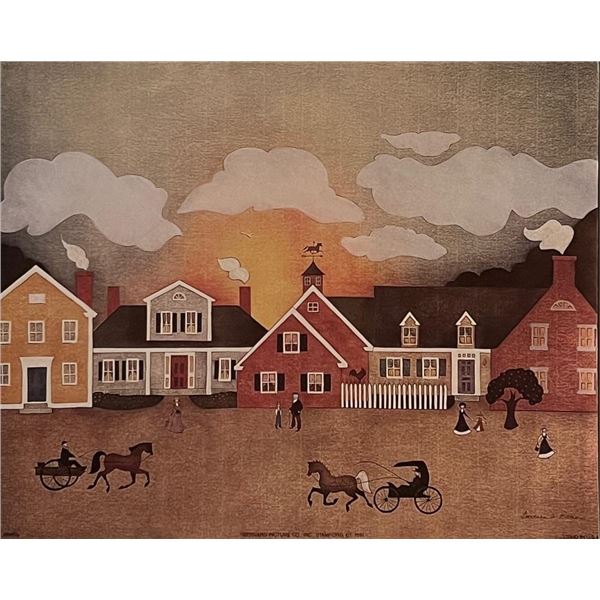 Vintage Folk Art Town Art Print