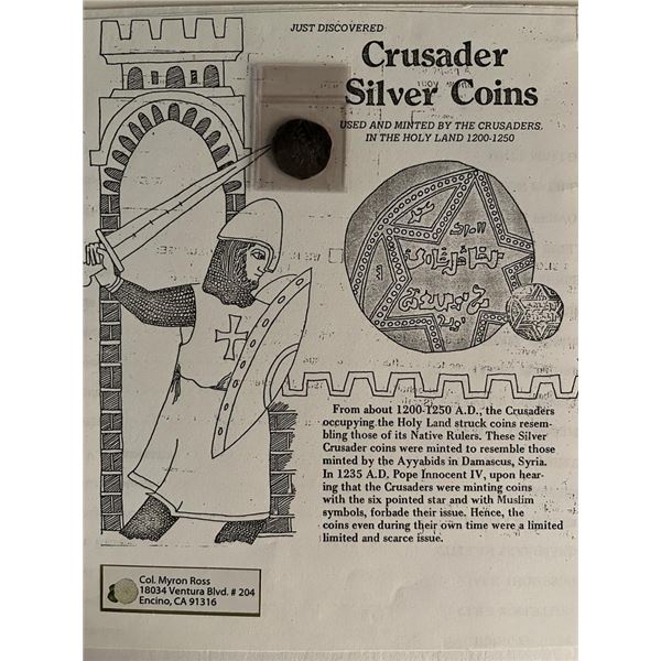 Crusader silver coin. 1 inch
