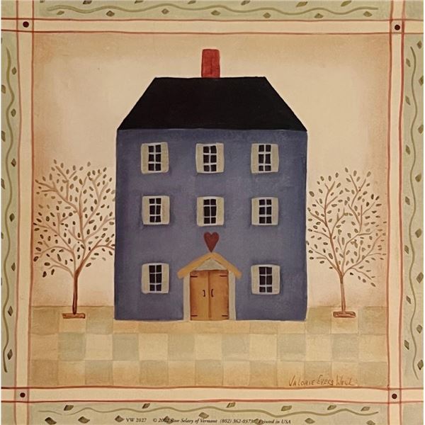 Vintage Country Folk Art Blue House with Heart Art Print