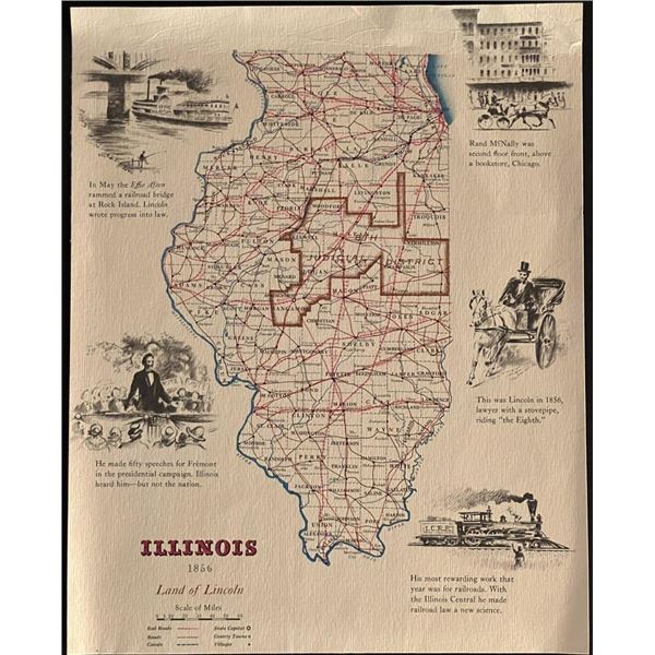 Illinois Land of Lincoln Map Art Print