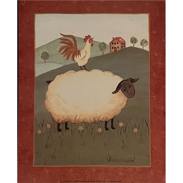 Sheep and Rooster Country Folk Art Print