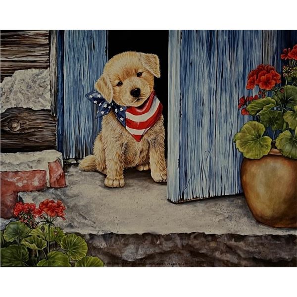 Vintage USA Retriever Puppy Garden Art Print