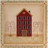 Image 1 : Vintage Country Folk Art Red House with Star Art Print
