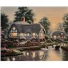 Image 1 : Vintage Cottage by the Pond with Swans Art Print