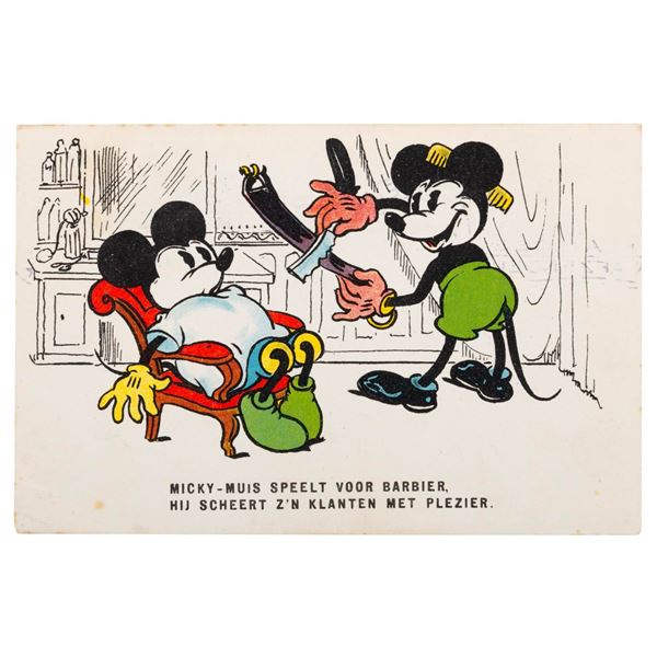 A Mickey Mouse as a Barber Postcard.